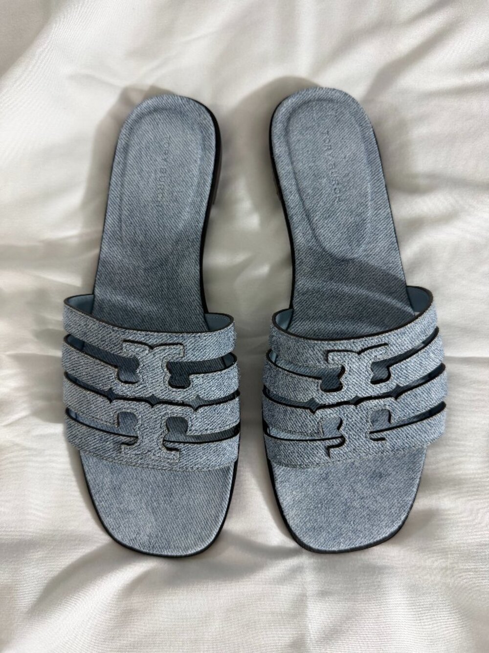 Tory Burch Ines Cage Slide Denim Suede Size 7.5 NIB